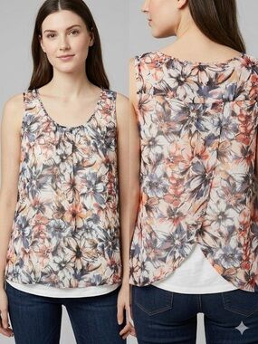LOFT Floral Split Back Sleeveless Blouse Layered Tank Top Size M Spring Flowy